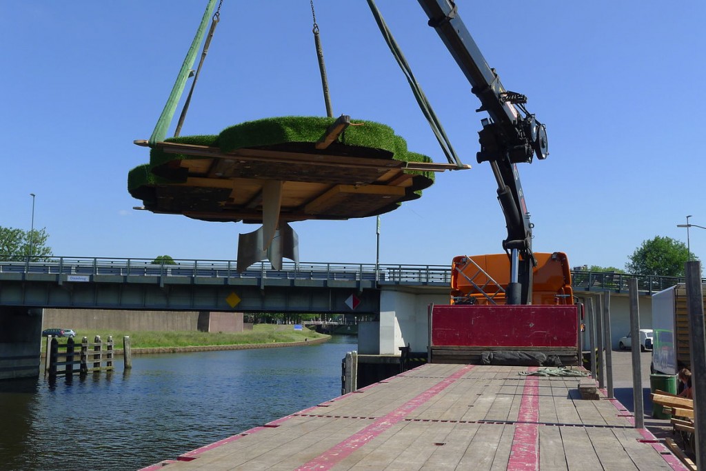 te waterlating van groen graswolk-eiland